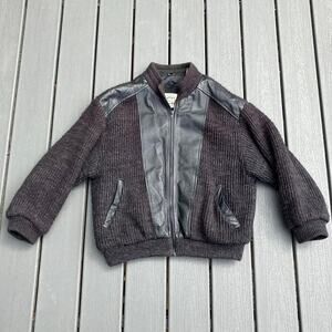 Vintage 90s black ribbed knit and leather trim men's bomber jacket, streetwear
